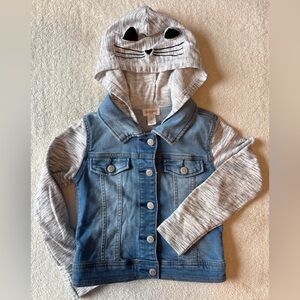 Cat & Jack Blue Denim Jacket with Gray Cat Hood, size 5T